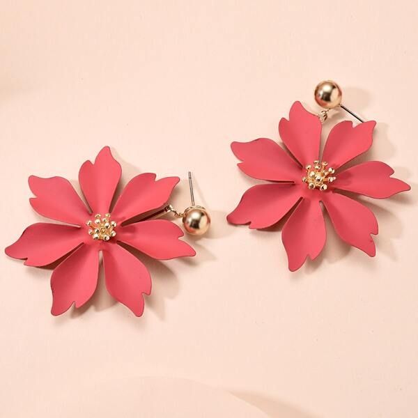 

1pair Flower Shaped Drop Earrings, Red