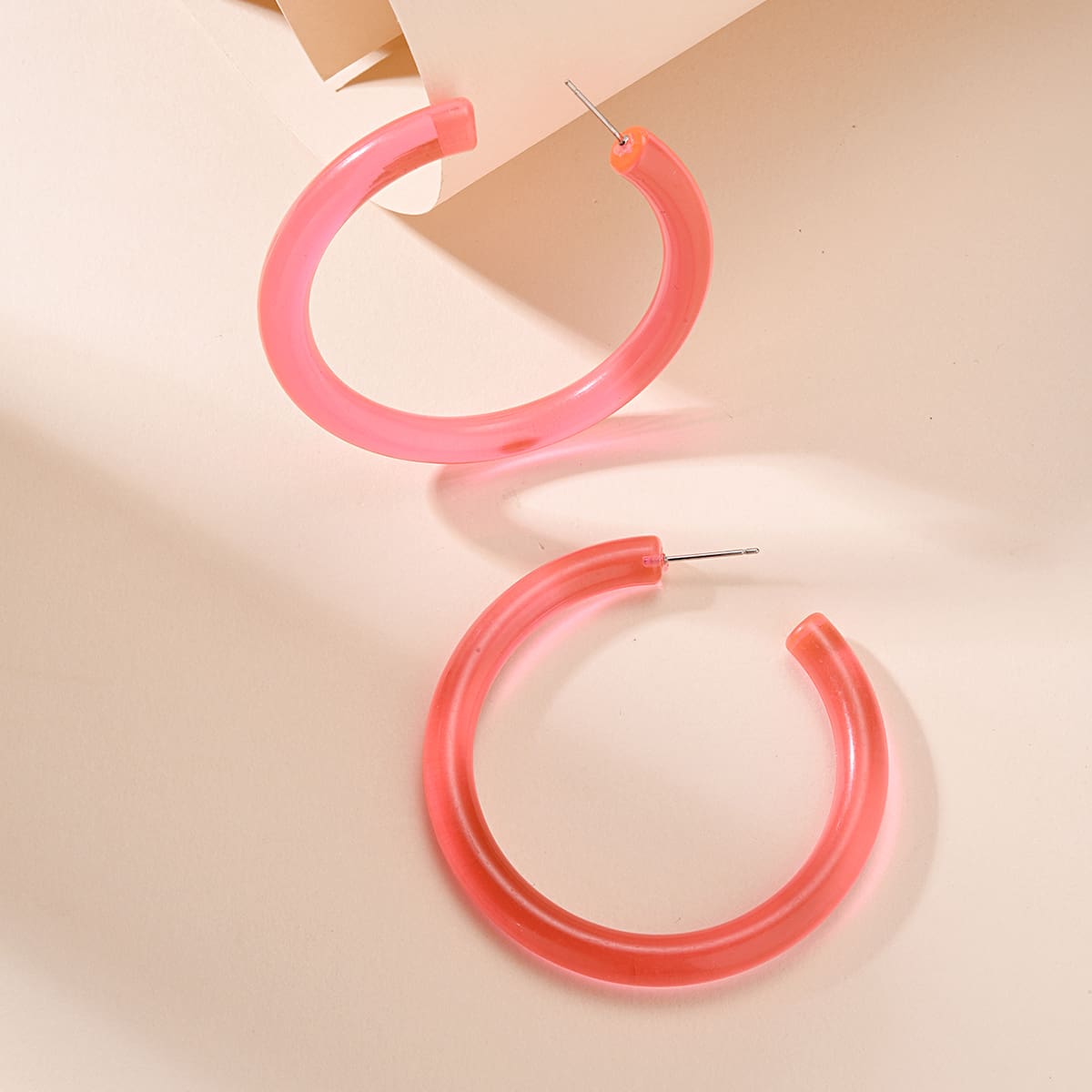 1pair Open Hoop Earrings, Hot pink