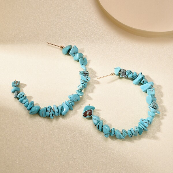 

1pair Stone Decor Hoop Earrings, Blue
