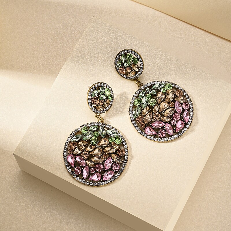 

Rhinestone Engraved Drop Earrings 1pair, Multicolor