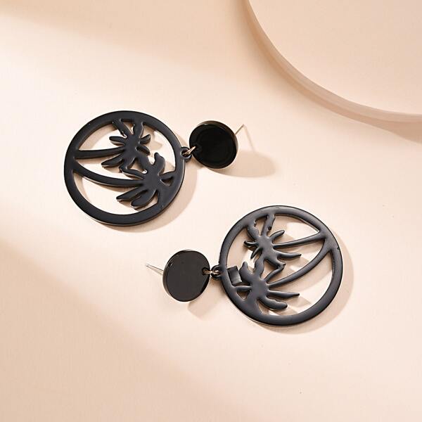 

1pair Trees Decor Drop Earrings, Black