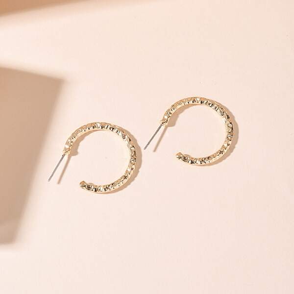 

1pair Textured Hoop Earrings, Gold