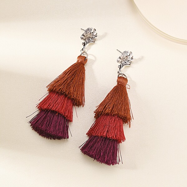 

1pair Colorblock Tassel Drop Earrings, Multicolor