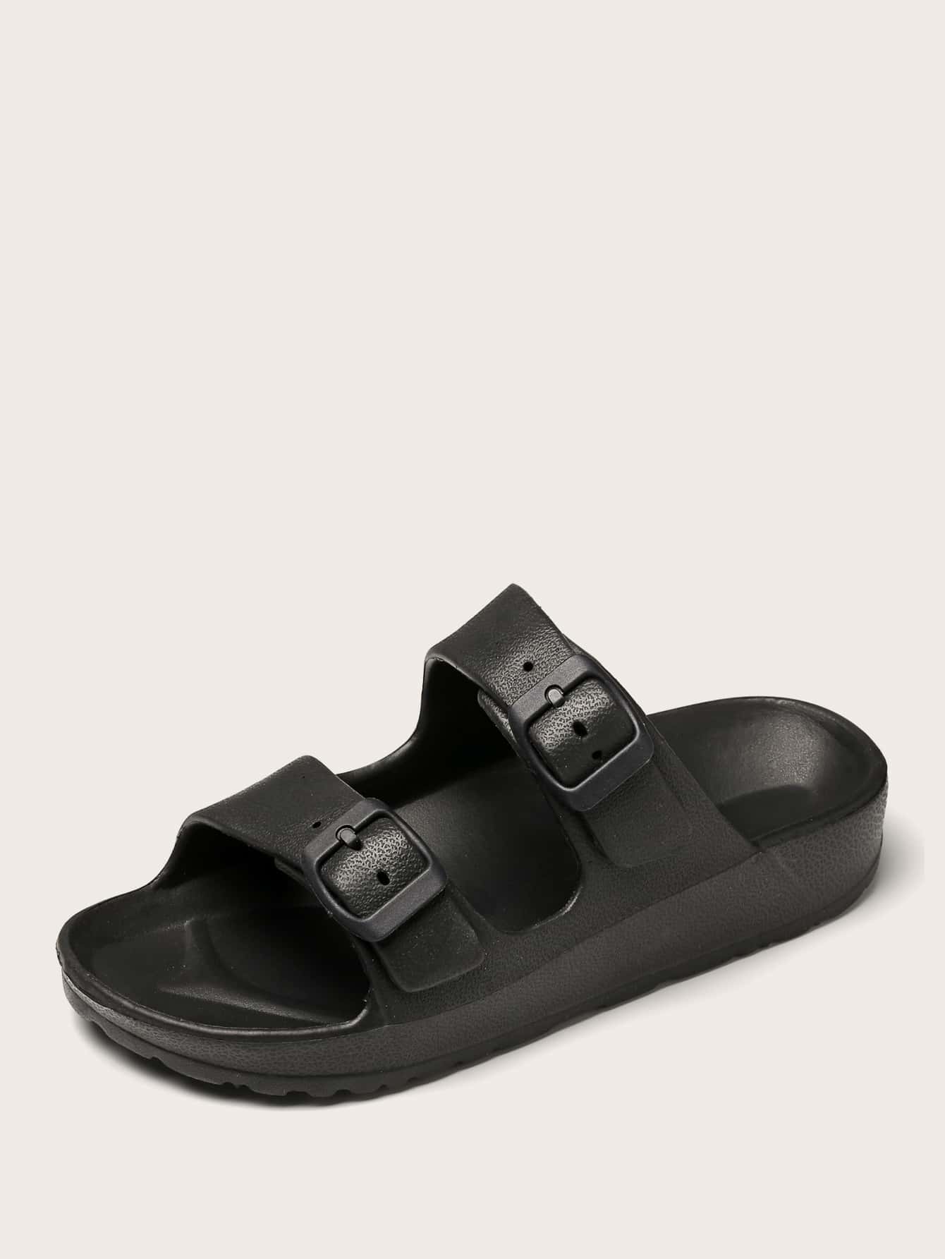 Zapatillas con doble tira con hebilla - Negro - Ver 1