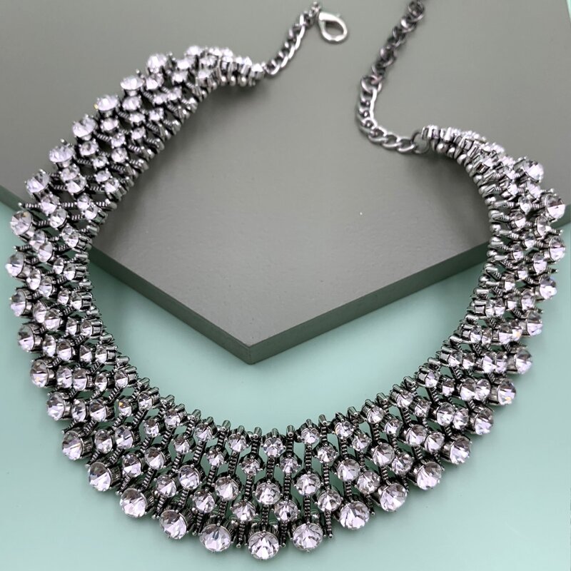 

1pc Rhinestone Engraved Necklace, Silver