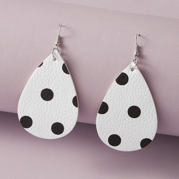 

Polka Dot Water Drop Earrings, Black and white