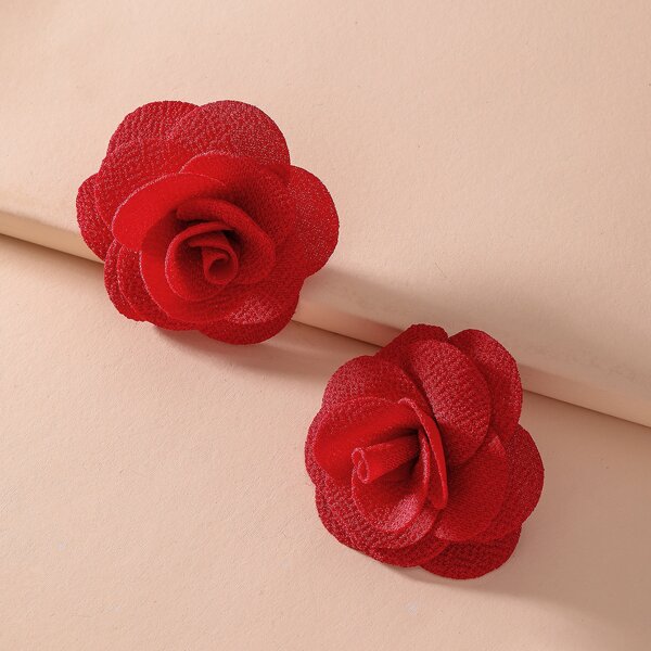 

Rose Design Stud Earrings, Red