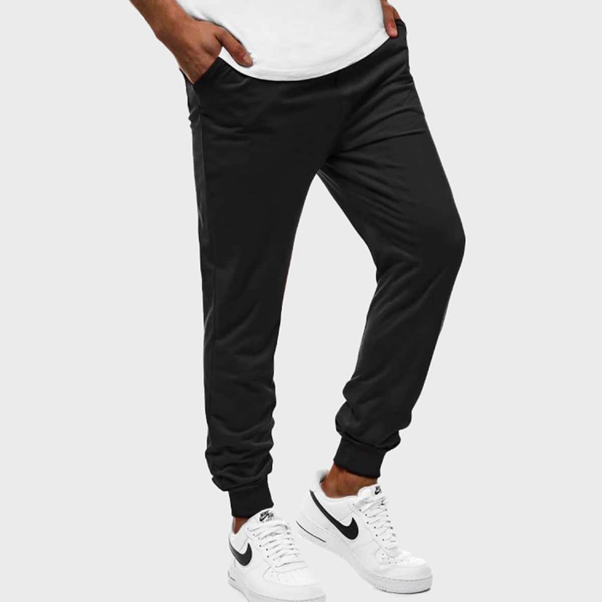 

Men Pocket Side Solid Sweatpants, Black