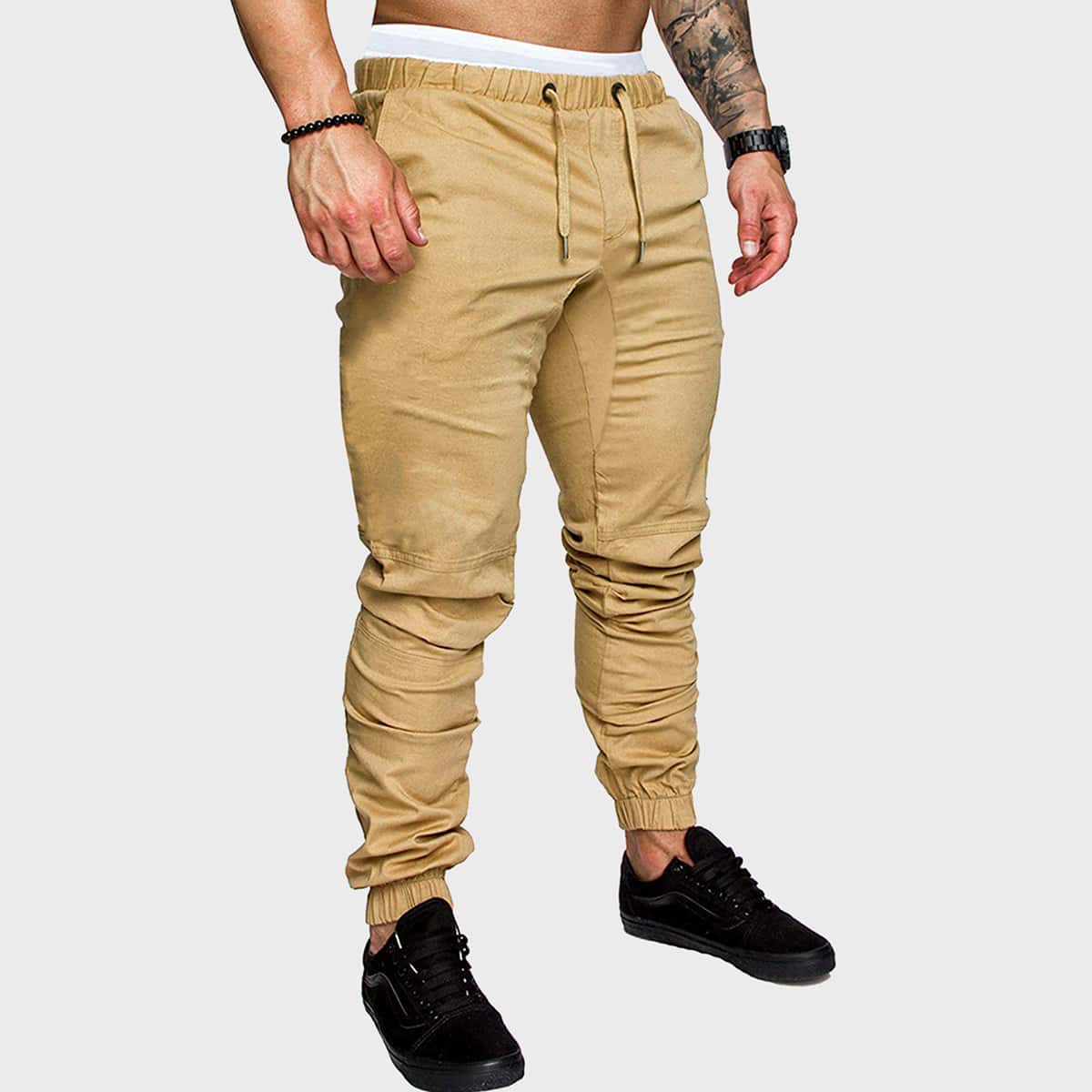 

Guys Solid Drawstring Waist Pants, Khaki