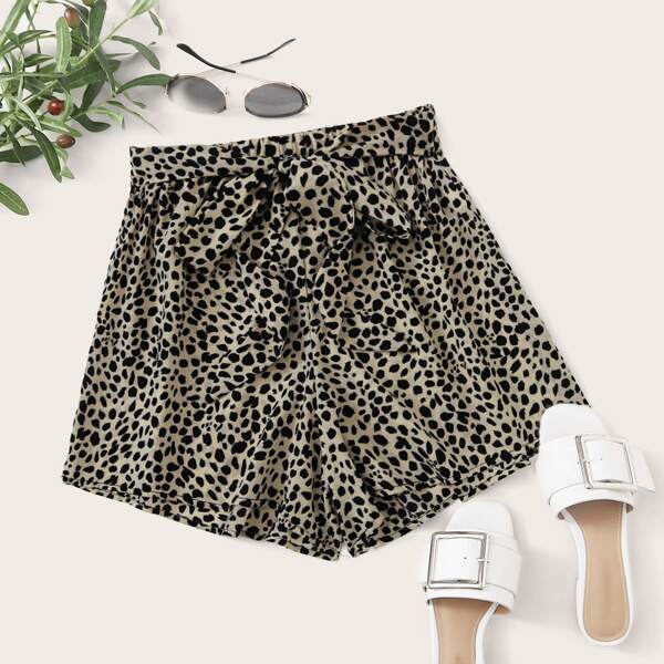 

Allover Print Self Tie Shorts, Multicolor