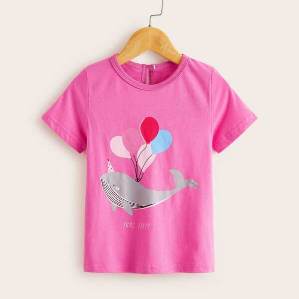 

Toddler Girls Cartoon & Letter Graphic T-shirt, Pink
