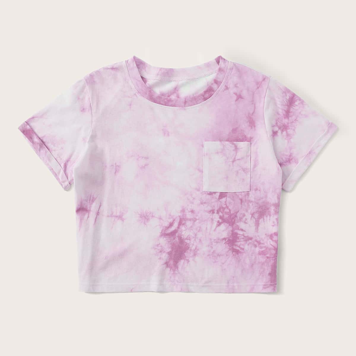 

Tie Dye Pocket Front Crop Tee, Purple