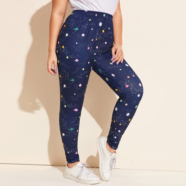 

Plus Galaxy Print High Waist Leggings, Navy
