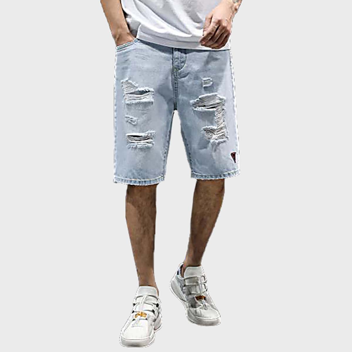 

Guys Ripped Pocket Denim Shorts, Blue