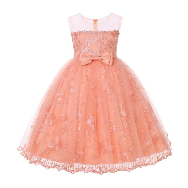 

Toddler Girls Floral Embroidered Mesh Big Bow Dress, Pink