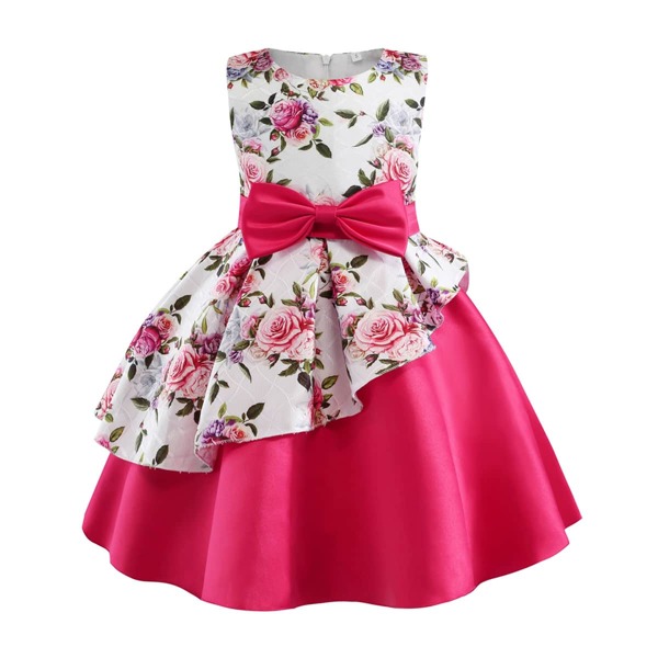 

Toddler Girls Floral Contrast Panel Big Bow Dress, Multicolor