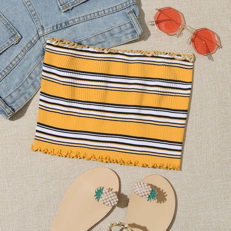 

Lettuce Trim Striped Tube Crop Top, Multicolor