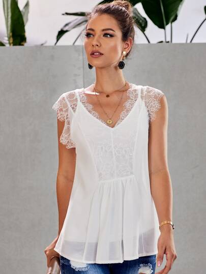 Contrast Lace Solid Blouse
