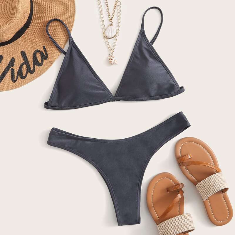 

Triangle High Cut Bikini Swimsuit, Navy blue