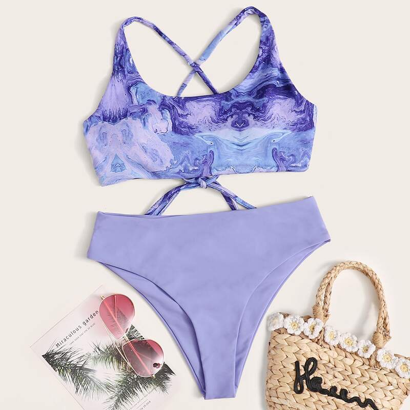

Tie Dye High Waisted Bikini Swimsuit, Purple