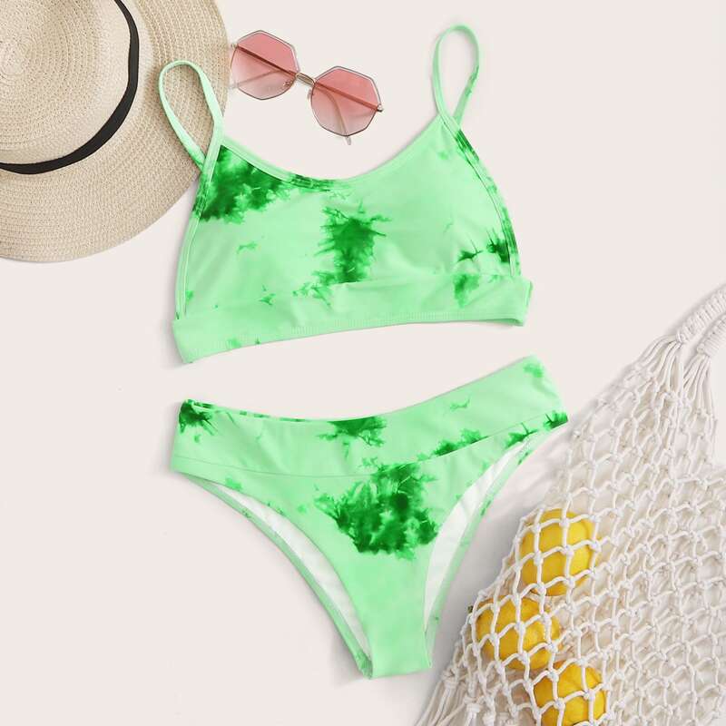 

Tie Dye High Cut Bikini Swimsuit, Green