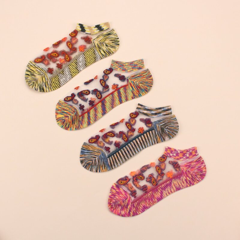 

4pairs Paisley Pattern Mesh Socks, Multicolor