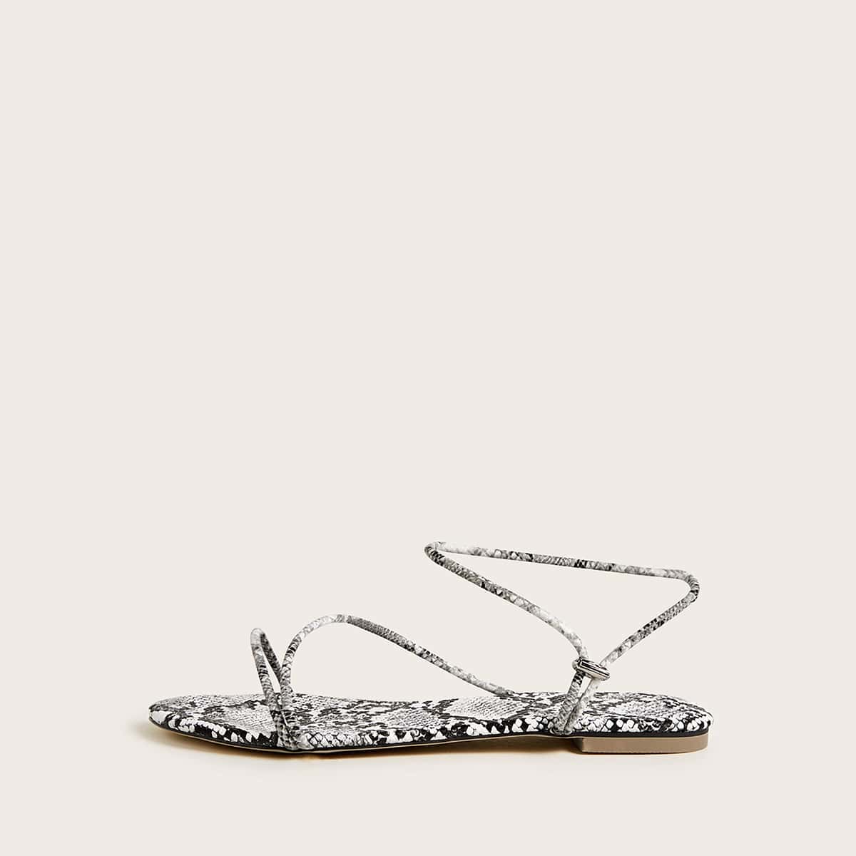

Snakeskin Ankle Strap Flat Sandals, Multicolor