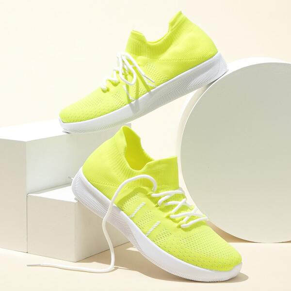

Neon Lace-up Front Wide Fit Sneakers, Green bright