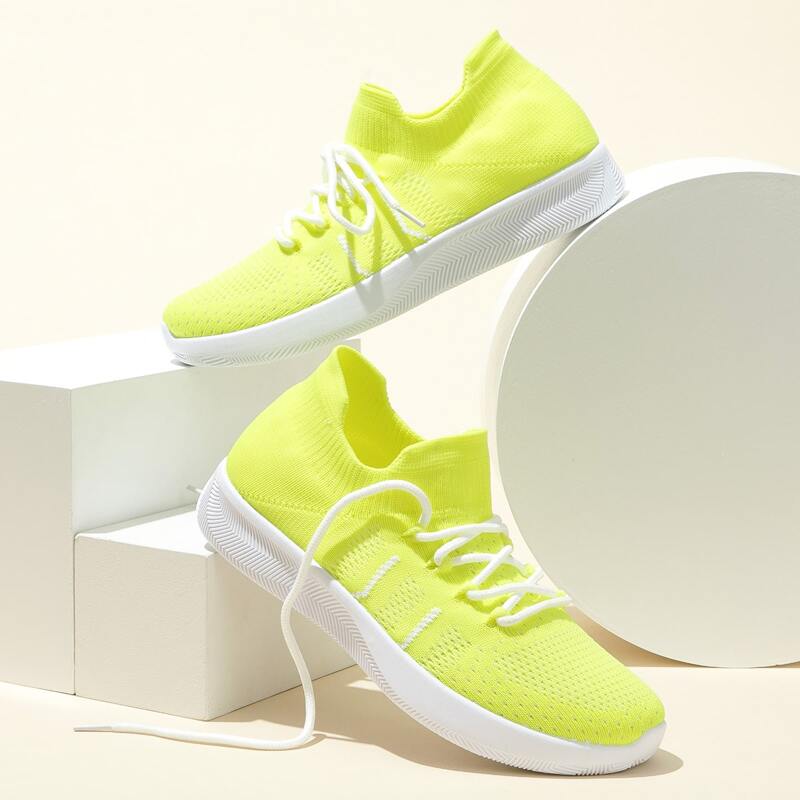 

Neon Lace-up Front Wide Fit Sneakers, Green bright