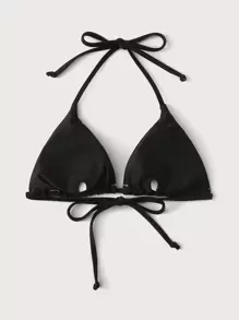 Top de bikini triangular con tiras para la espalda, perfecto para el verano y las vacaciones de playa - Negro - Ver 2