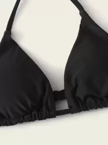 Top de bikini triangular con tiras para la espalda, perfecto para el verano y las vacaciones de playa - Negro - Ver 4