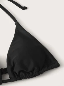 Top de bikini triangular con tiras para la espalda, perfecto para el verano y las vacaciones de playa - Negro - Ver 5