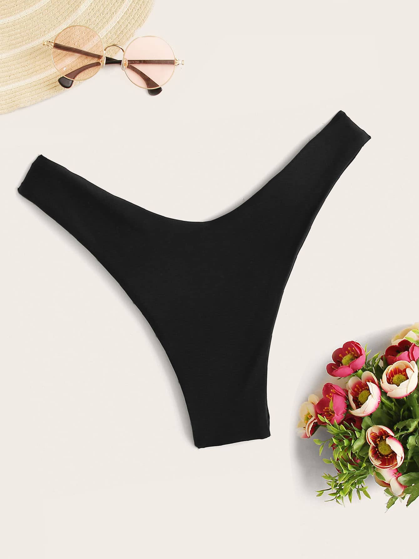 Swim Basics Summer Beach Solid High Cut Bikini Panty - Black - View 1