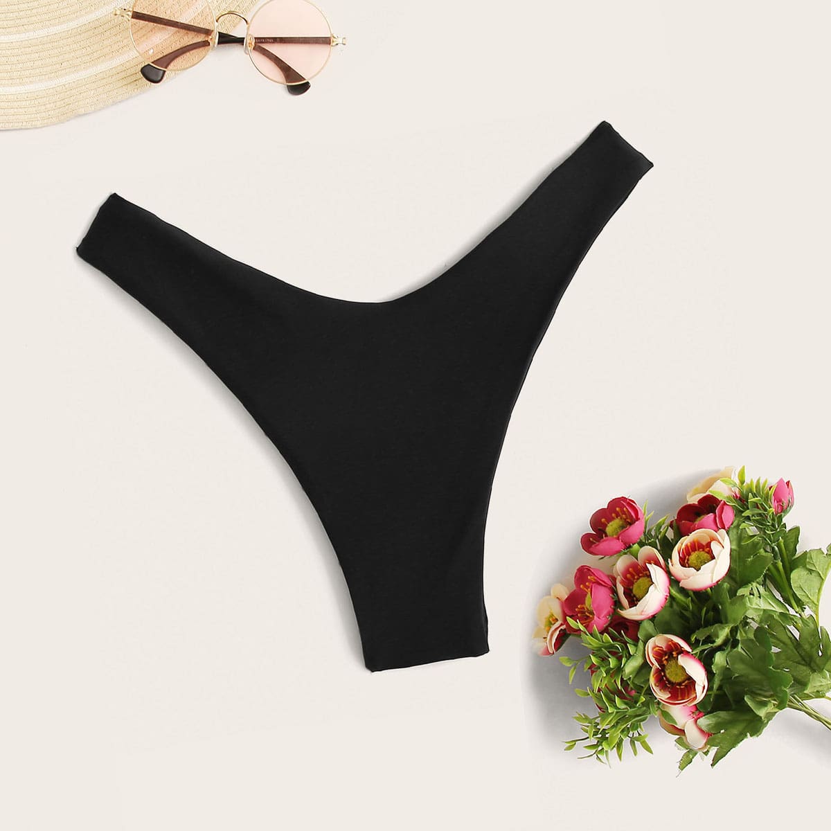 

Solid High Cut Bikini Panty, Black