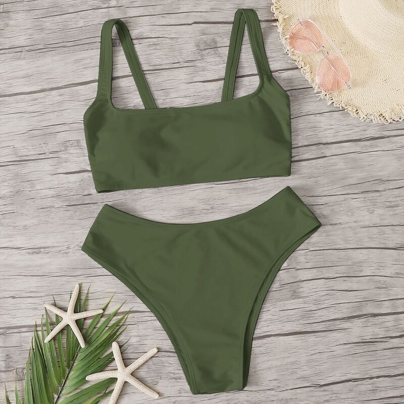 

Square Neck Bikini Swimsuit, Army green