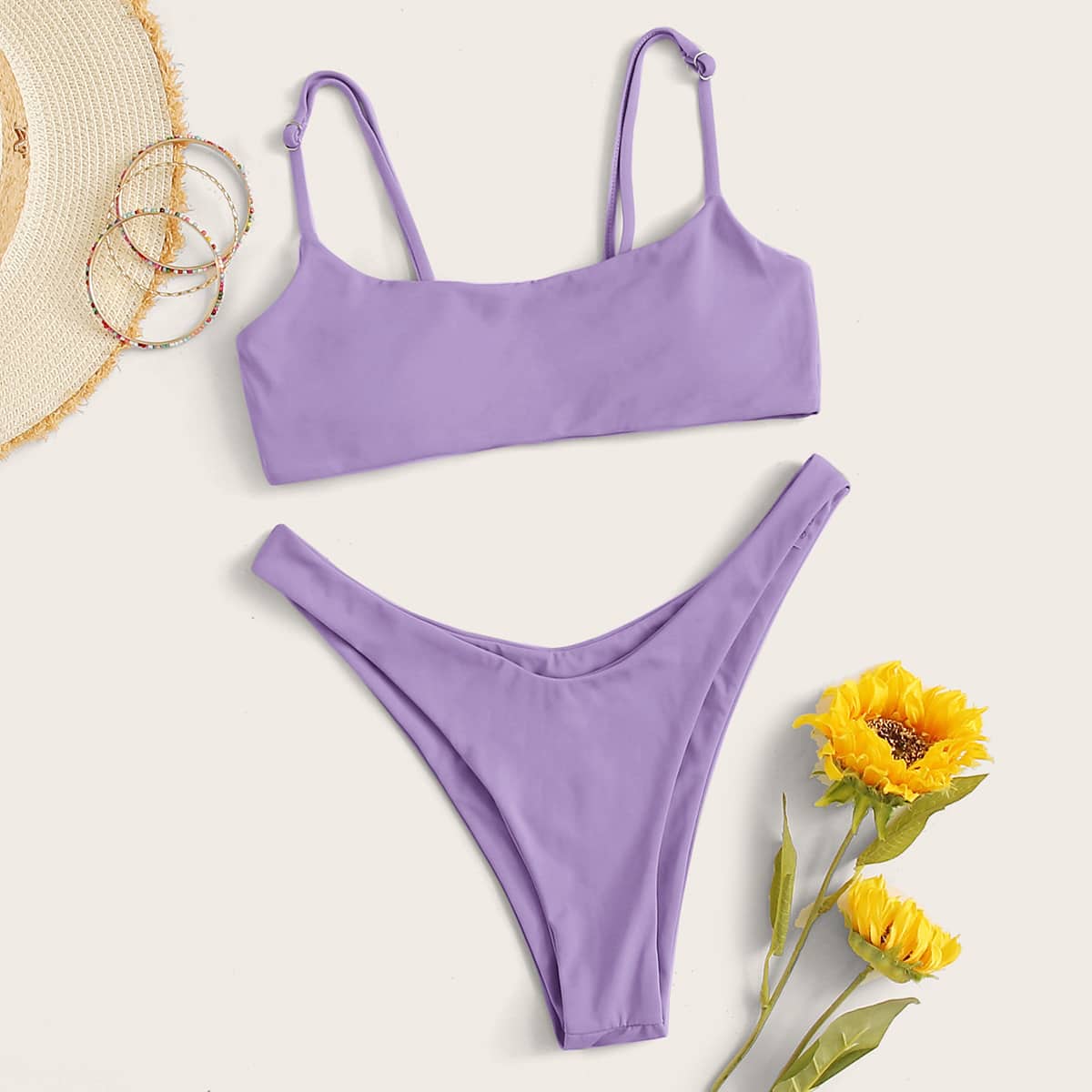 

Adjustable Strap High Cut Bikini Swimsuit, Purple