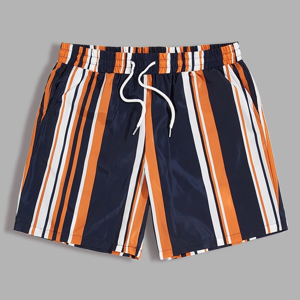 

Men Drawstring Waist Striped Wind Shorts, Multicolor