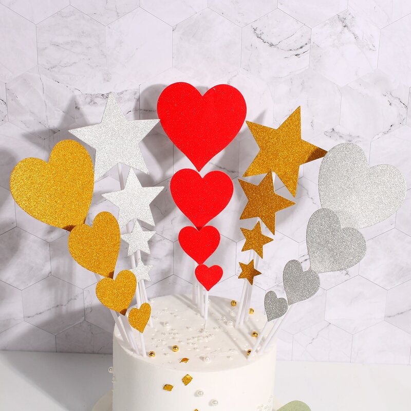 

1set Heart & Star Decor Cake Topper, Multicolor