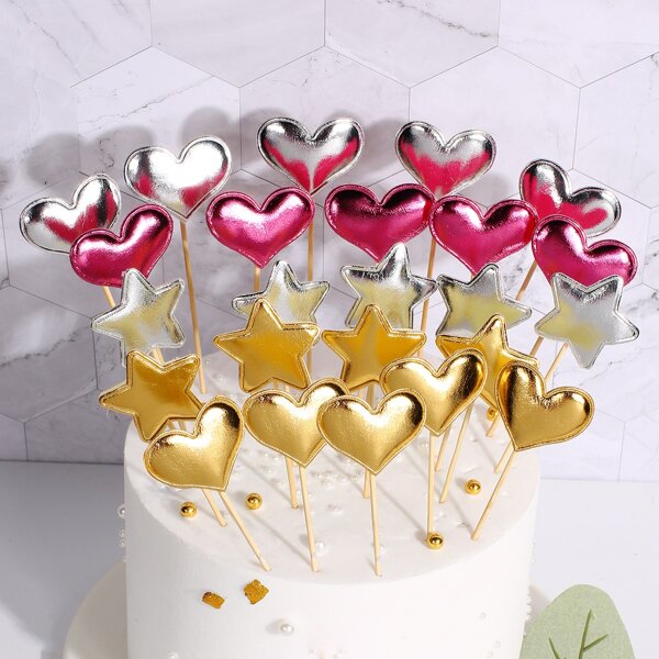 

1set Heart & Star Декор Торт Топпер, Многоцветный