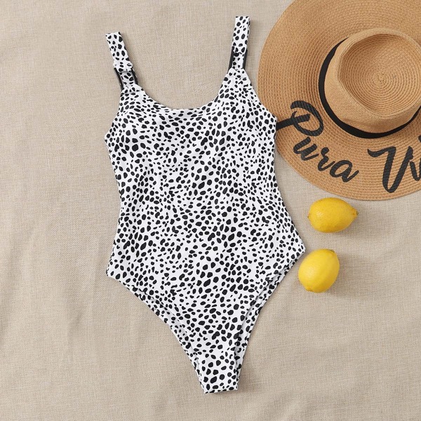 

Dalmatian Print One Piece Swimsuit, Black and white