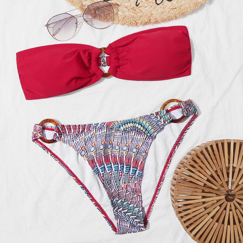 

Tribal Ring Linked Bandeau Bikini Swimsuit, Multicolor