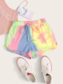 SHEIN EZwear Quần short Thắt nơ trước Cà vạt nhuộm Nhiều màu Giải trí - Nhiều màu - Xem 1