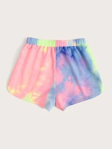 SHEIN EZwear Quần short Thắt nơ trước Cà vạt nhuộm Nhiều màu Giải trí - Nhiều màu - Xem 2