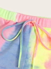 SHEIN EZwear Quần short Thắt nơ trước Cà vạt nhuộm Nhiều màu Giải trí - Nhiều màu - Xem 4