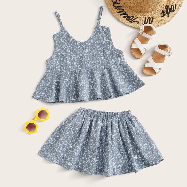 

Toddler Girls Ditsy Floral Cami Top & Skirt, Blue