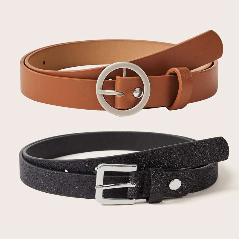 

2pcs Metal Buckle Belt, Multicolor