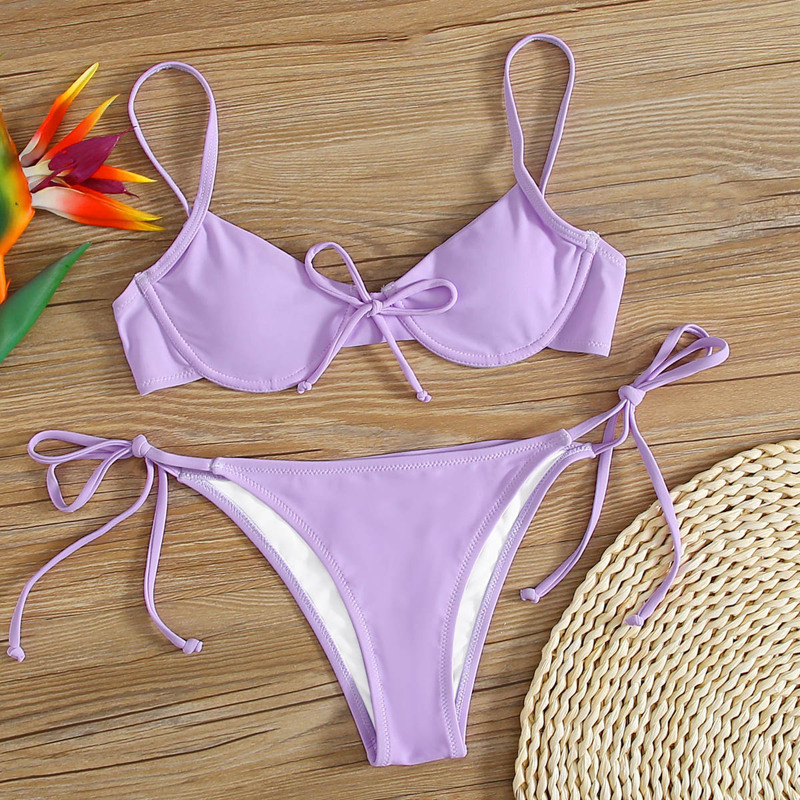 

Underwire Tie Side Bikini Swimsuit, Purple