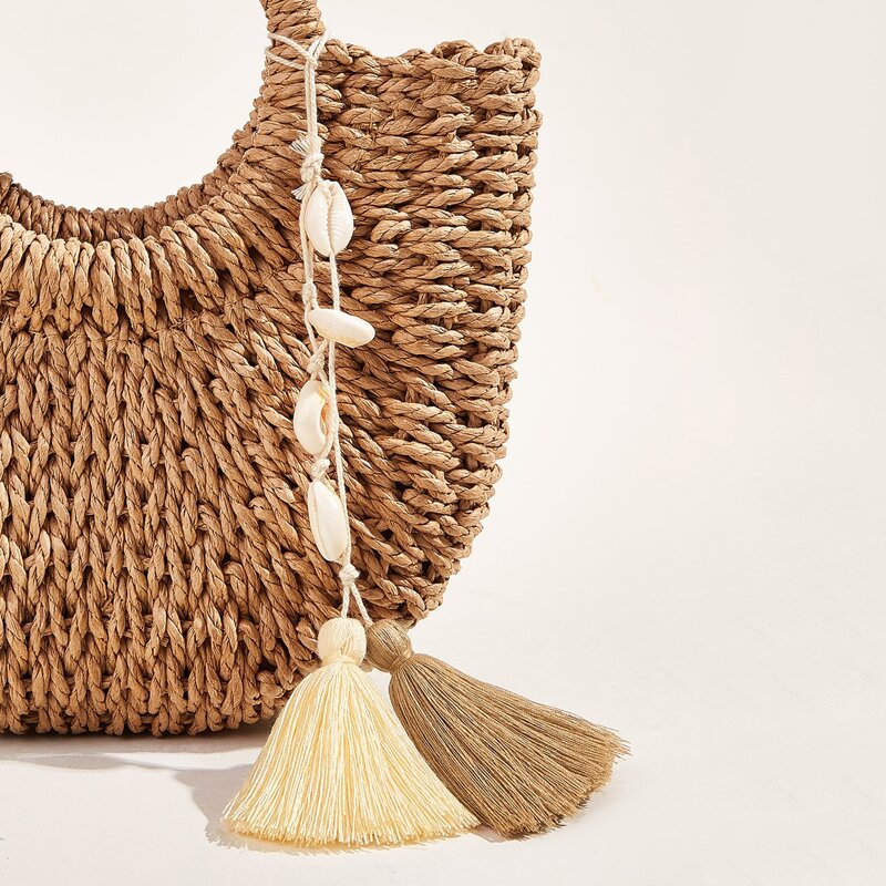 

Shell & Tassel Decor Bag Charm, Brown