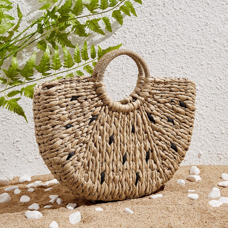 

Ring Handle Woven Tote Bag, Khaki