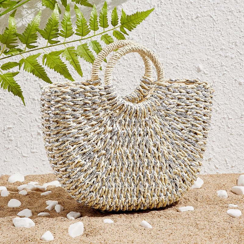 

Ring Handle Woven Tote Bag, Khaki